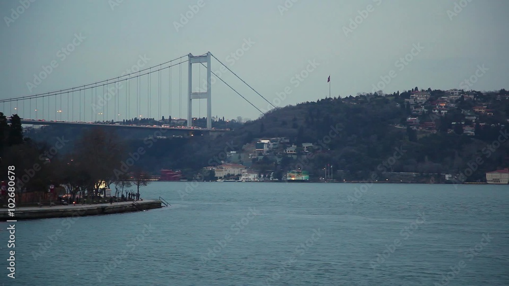 View of the Bosphorus Bridge. The coast of the Bosphorus - Stock Footage View of the Bosphorus Bridge. The coast of the Bosphorus - Stock Footage