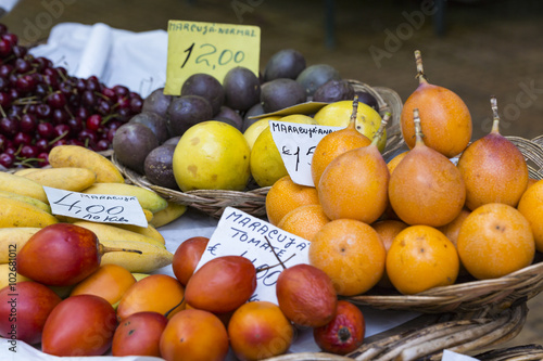 Fresh exotic fruits in Mercado Dos Lavradores. Funchal  Madeira