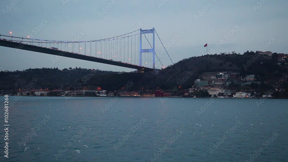View of the Bosphorus Bridge. The coast of the Bosphorus - Stock Footage View of the Bosphorus Bridge. The coast of the Bosphorus - Stock Footage