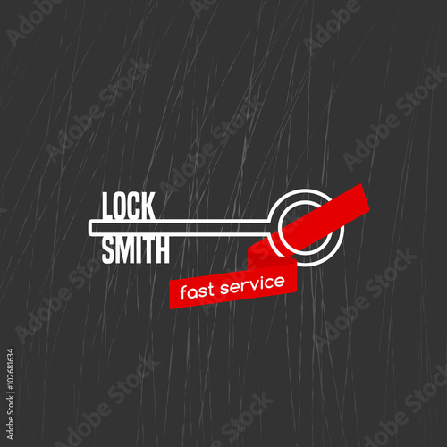 Locksmith vector logo, icon. "Locksmith" word is a part of key shape