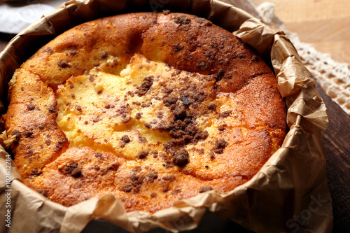 Fresh easter cheesecake in the bakery mold