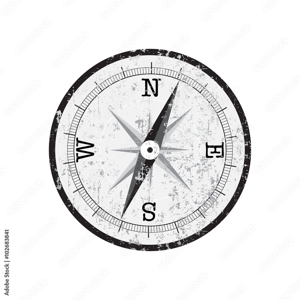 Isolated grunge compass on white background