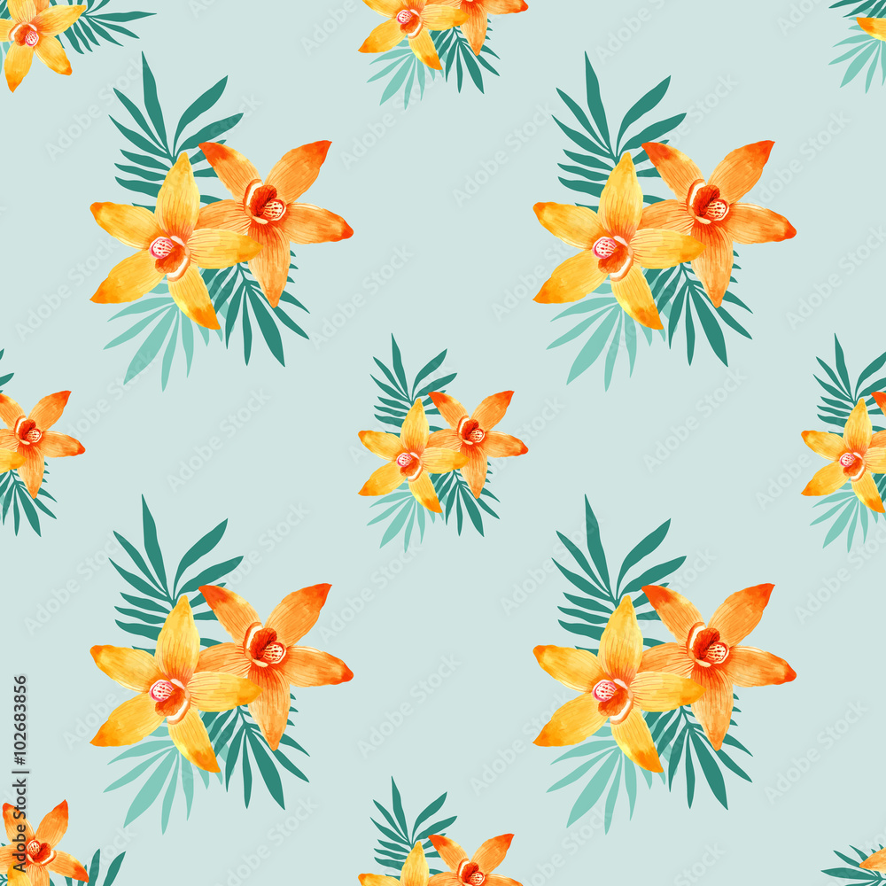 Watercolor seamless pattern of exotic flowers. Watercolor seamless pattern of exotic flowers.