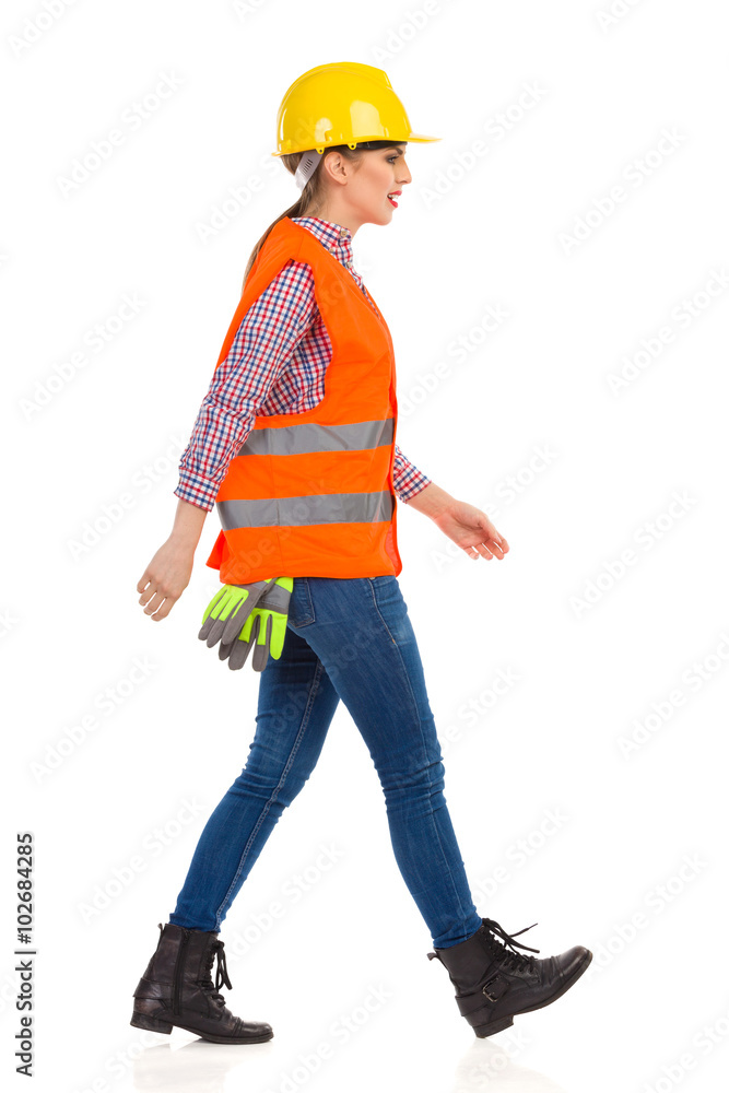 Profile Of Walking Woman Construction Worker Profile Of Walking Woman Construction Worker