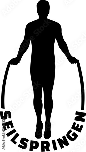 Skipping rope german word with man jumping