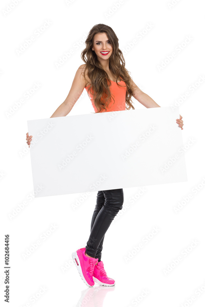 Sexy Girl Holding Poster foto de Stock | Adobe Stock