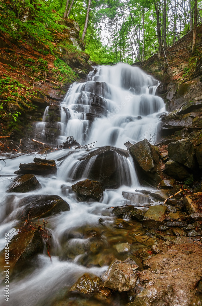 Fototapeta premium Carpathian Mountains. Waterfall Shipot, mountain river