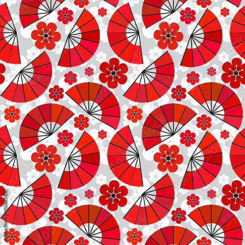 Seamless background with red decorative funs