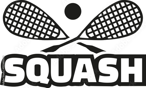 Squash word with crossed rackets