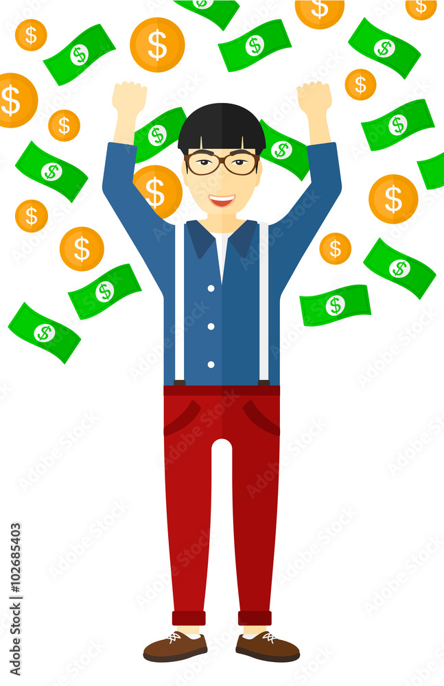 Happy man with flying money. Happy man with flying money.