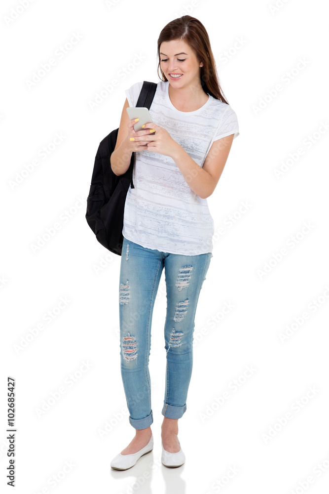 female university student using cell phone female university student using cell phone
