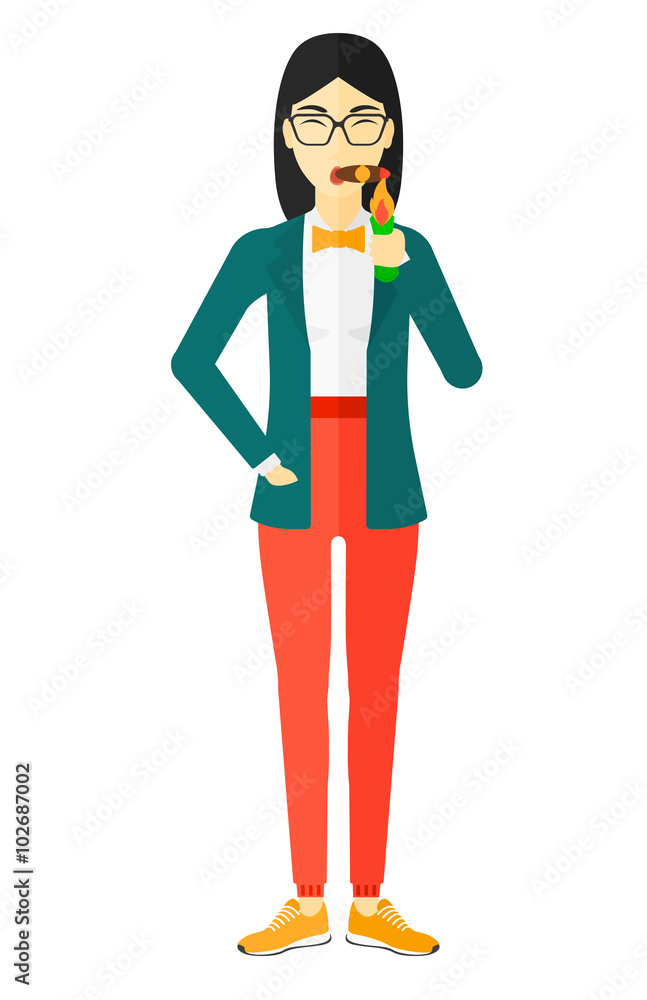 Woman smoking cigar. Woman smoking cigar.