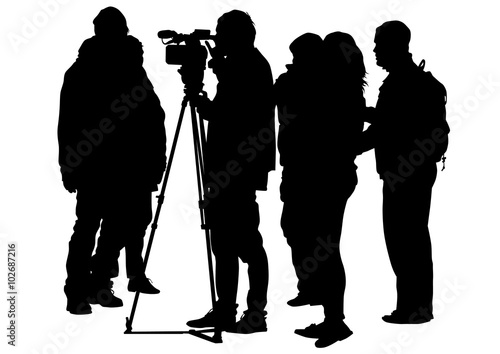 Television camera operator on white background