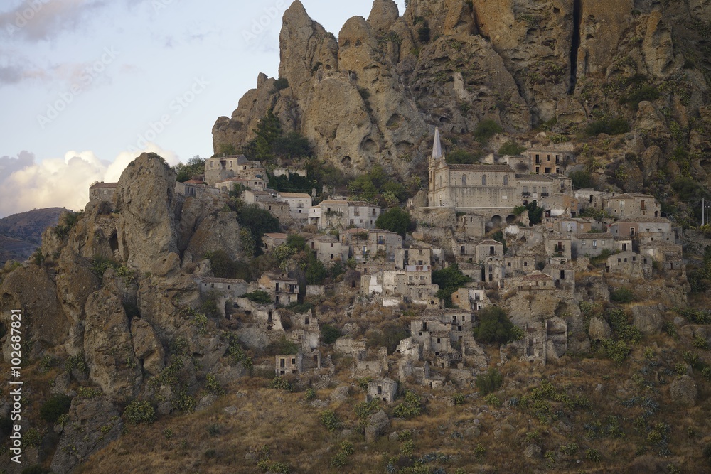 The abandoned village Pentedattilo, Calabria, Italy