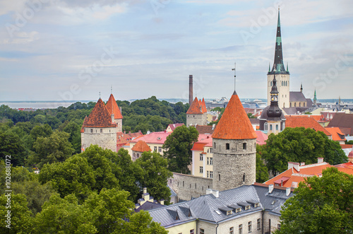 Aerial view of the old medieval city of Tallinn, Estonia