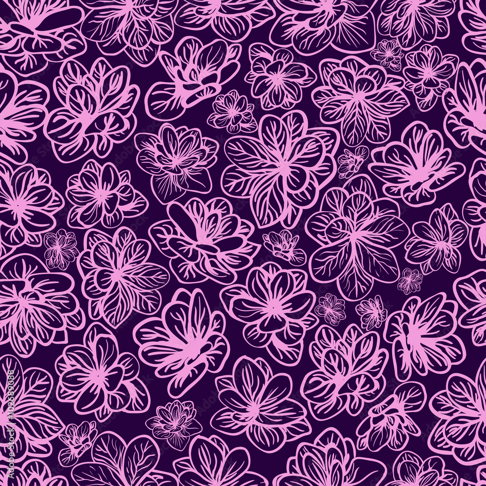 Floral background with purple flowers. Seamless pattern