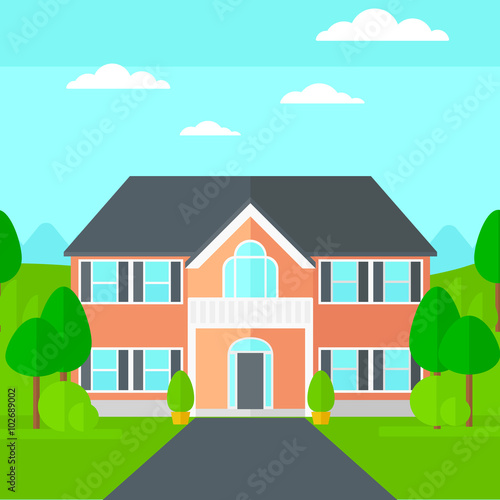 Background of house with beautiful landscape and driveway.