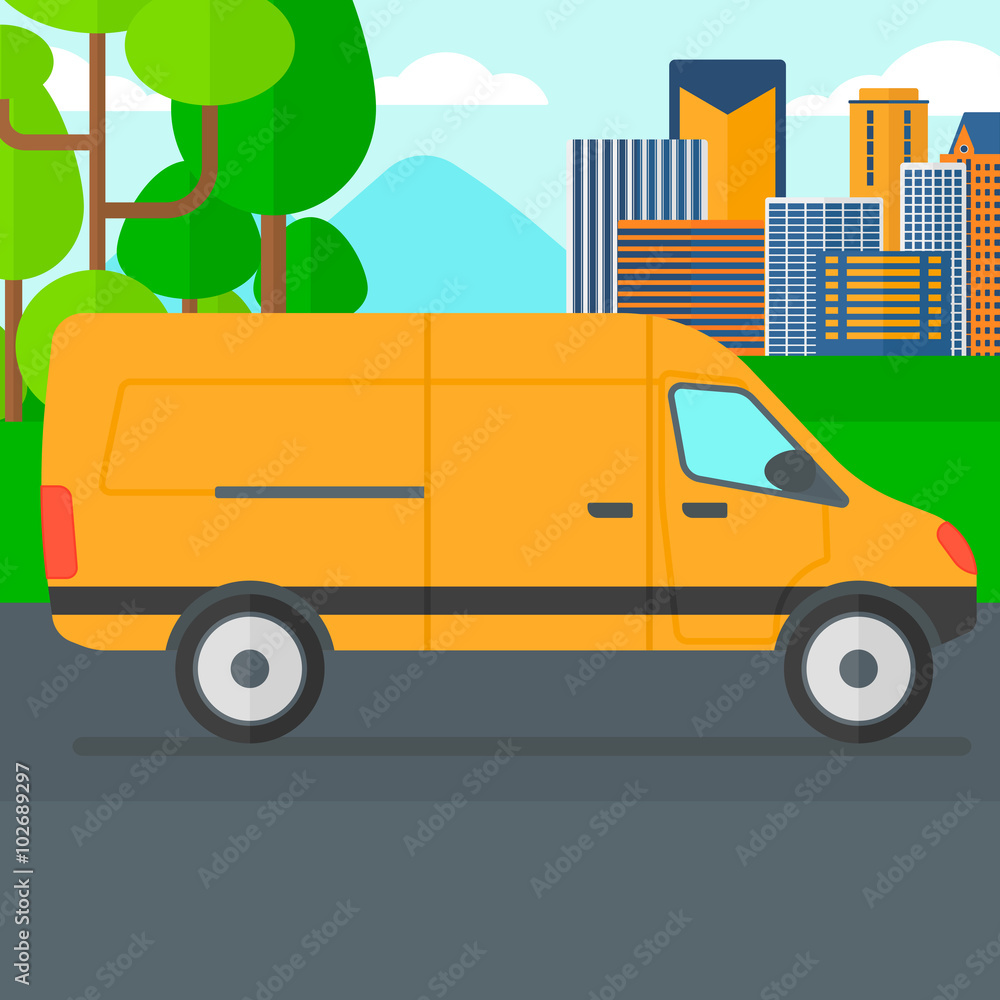 Naklejka premium Background of the city with delivery truck.