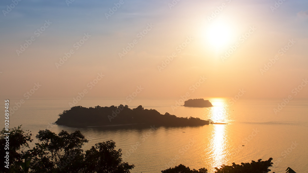 Beautiful sunset on the Koh Chang island, Thailand.