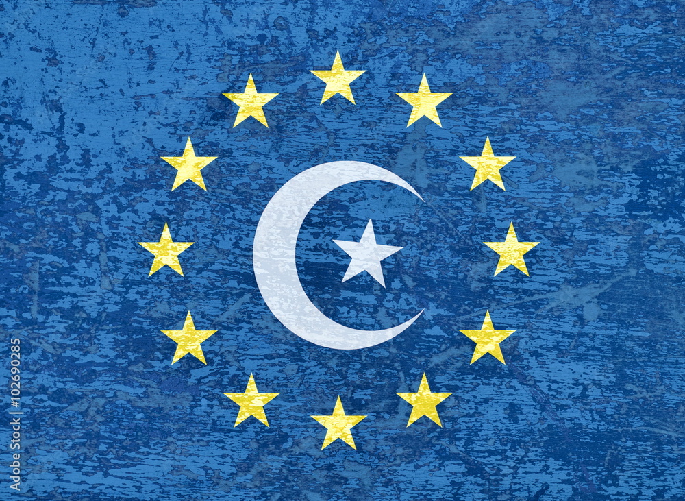 European Union Flag With Muslim Symbol Stock Photo 