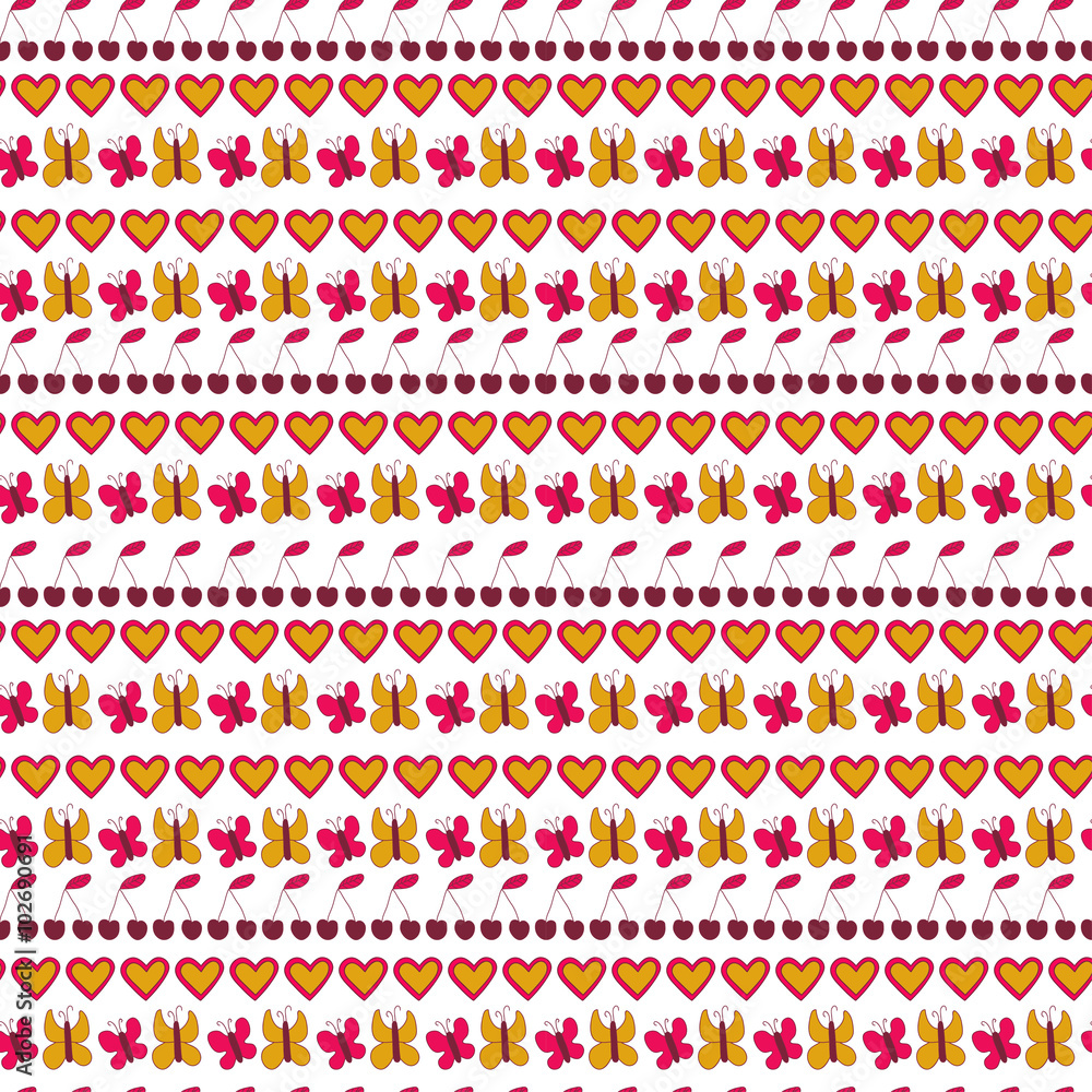 Cute seamless pattern with butterflies, hearts and stars. Cute seamless pattern with butterflies, hearts and stars.