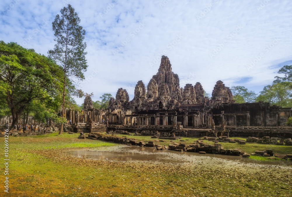 SIEM REAP, CAMBODIA. The Bayon is a well-known and richly decorated Khmer temple at Angkor Thom in Cambodia. SIEM REAP, CAMBODIA. The Bayon is a well-known and richly decorated Khmer temple at Angkor Thom in Cambodia.