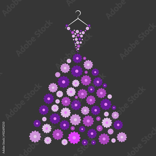 ball gown purple flowers
