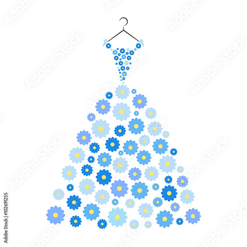 ball gown blue flowers