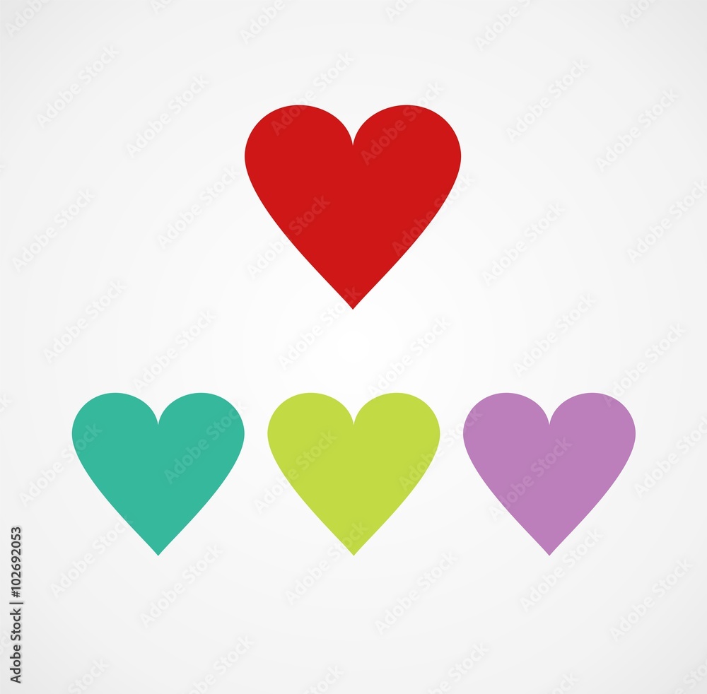 Set of hearts in different colours