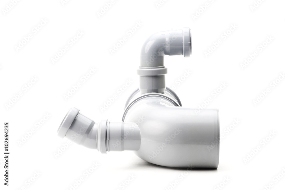 New gray drain pipe isolated on a white background New gray drain pipe isolated on a white background