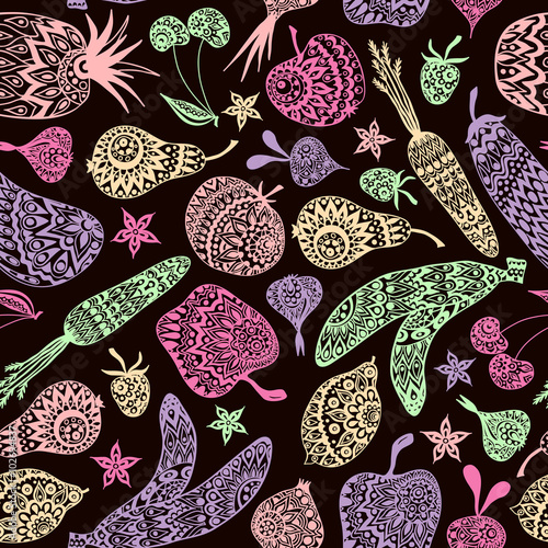 Pastel Seamless Pattern With Fruits And Vegetables