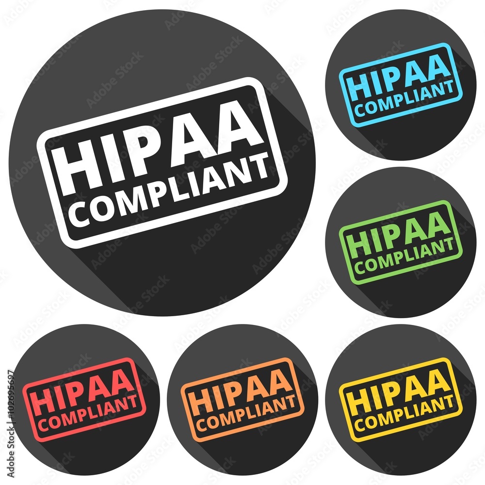 HIPAA badge - Health Insurance Portability and Accountability Act icons set with long shadow HIPAA badge - Health Insurance Portability and Accountability Act icons set with long shadow