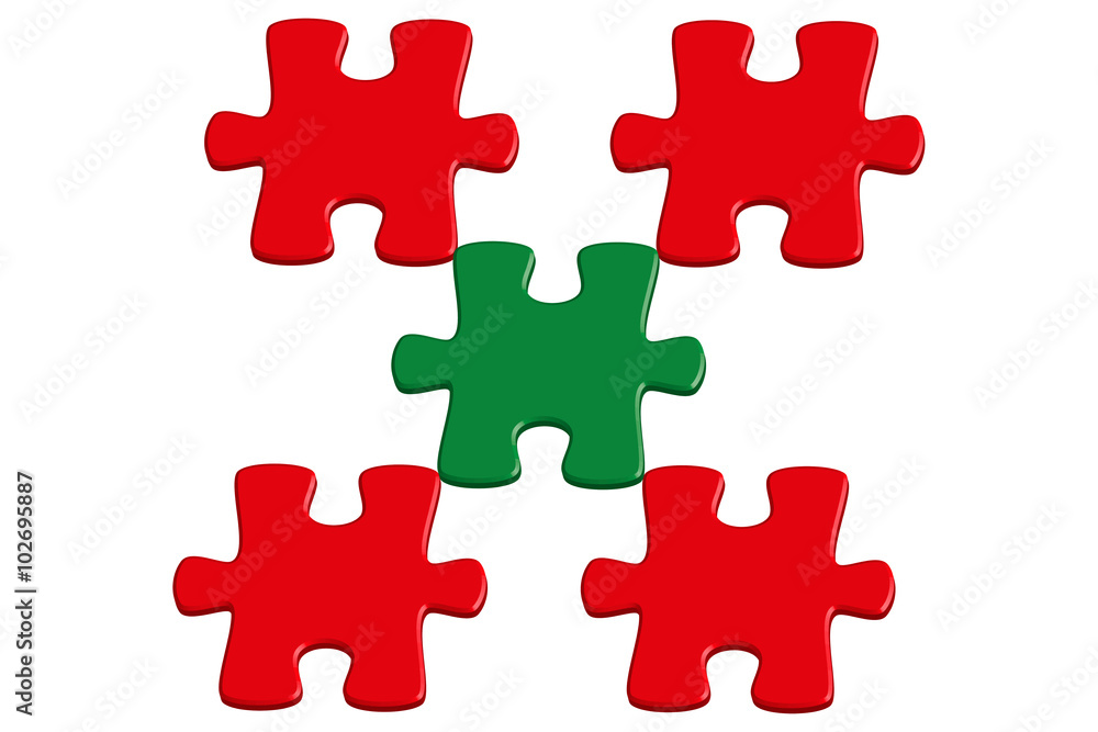 Obraz premium rote und grüne 3D Puzzleteile