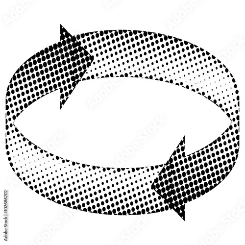 Circular Black Dot Arrow. Arrow Design . Orientation Circle.  Halftone Black Arrow. Modern Arrow. Geometrical Arrow. Arrow Logo. Vector Arrow Halftone Background.  Abstract Circle Arrow. 