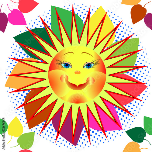 pattern solar pattern with colorful leaves on blue halftone.