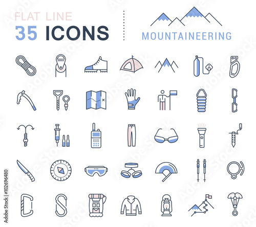 Set Vector Flat Line Icons Mountaineering