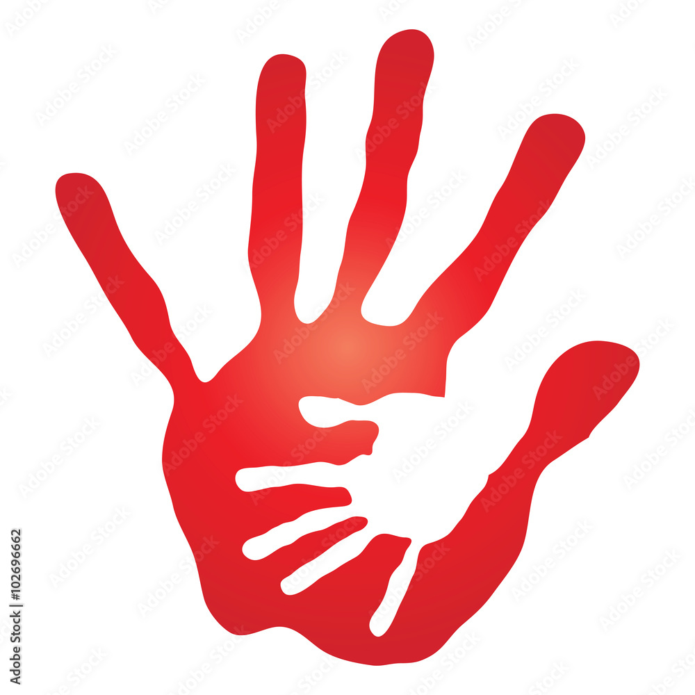 Vector conceptual mother and red child hand print isolated Vector conceptual mother and red child hand print isolated