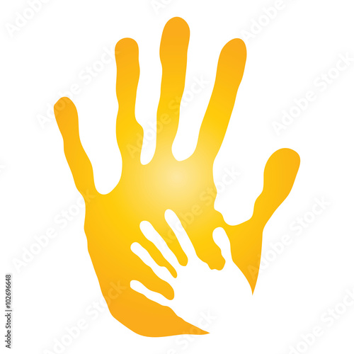 Vector conceptual mother and child yellow hand print isolated