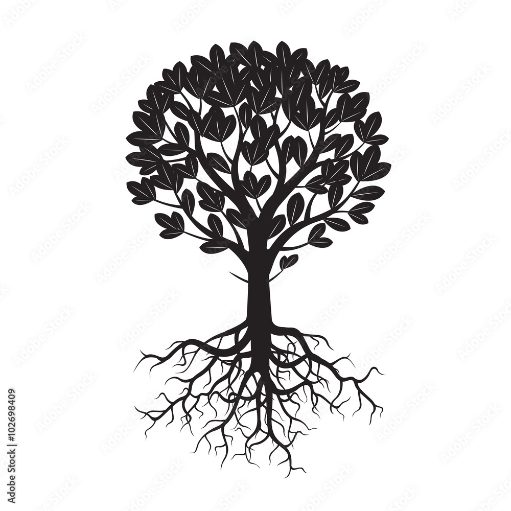 Obraz premium Black Tree and Leafs. Vector Illustration.