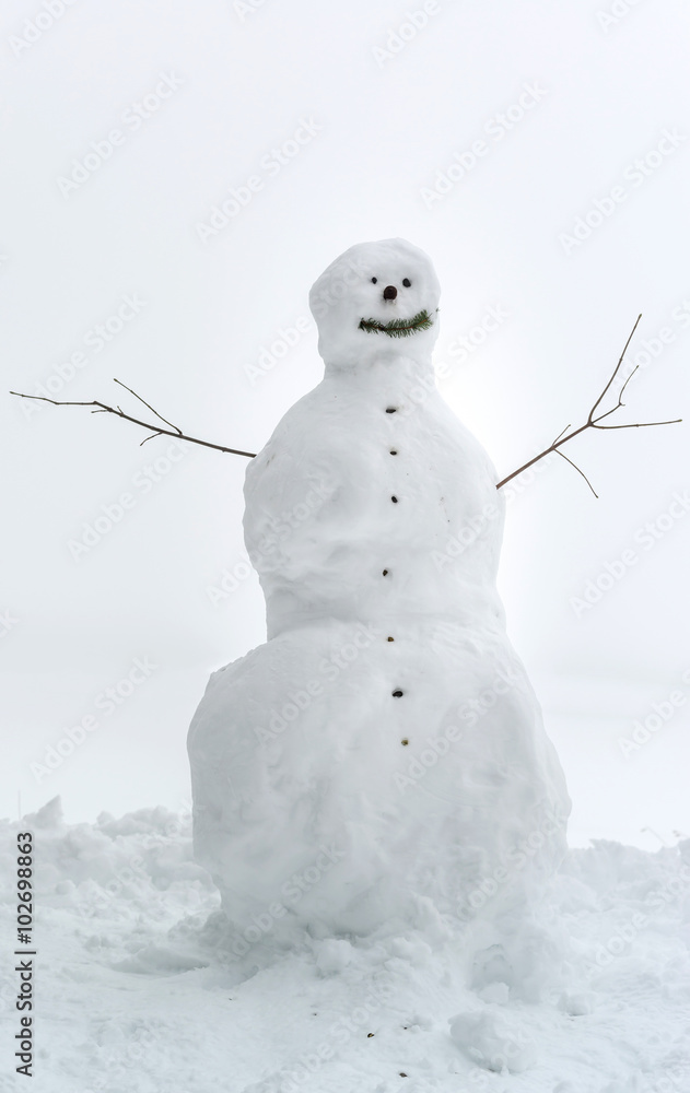 Big snowman waiting for children, winter day Big snowman waiting for children, winter day