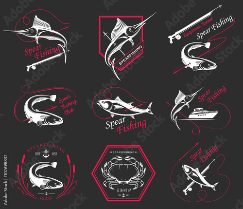 Big Set of Logos, Badges and Icons Spearfishing