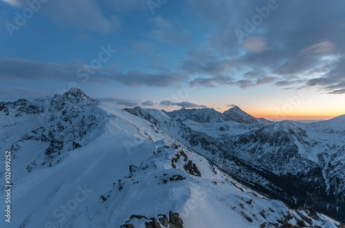 High Tatra mountains in the evening, winter landscape © tomeyk
