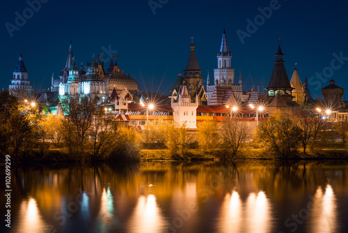 View on Izmaylovo's Kremlin from Izmaylovskiy island in the night