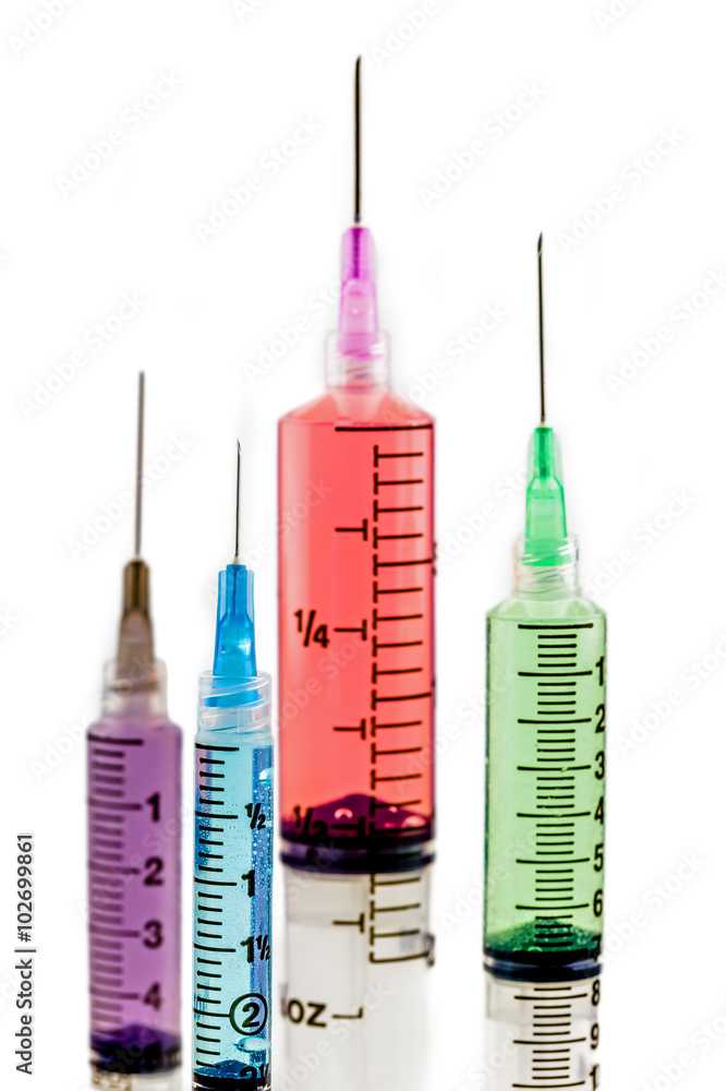 Syringes of different size. Syringes of different size.