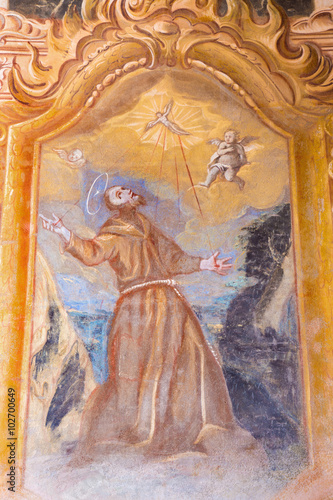 Banska Stiavnica - fresco of the Stigmatization of St. Francis of Assisi in baroque calvary