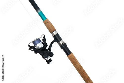 Fishing rod with reel, isolated on white