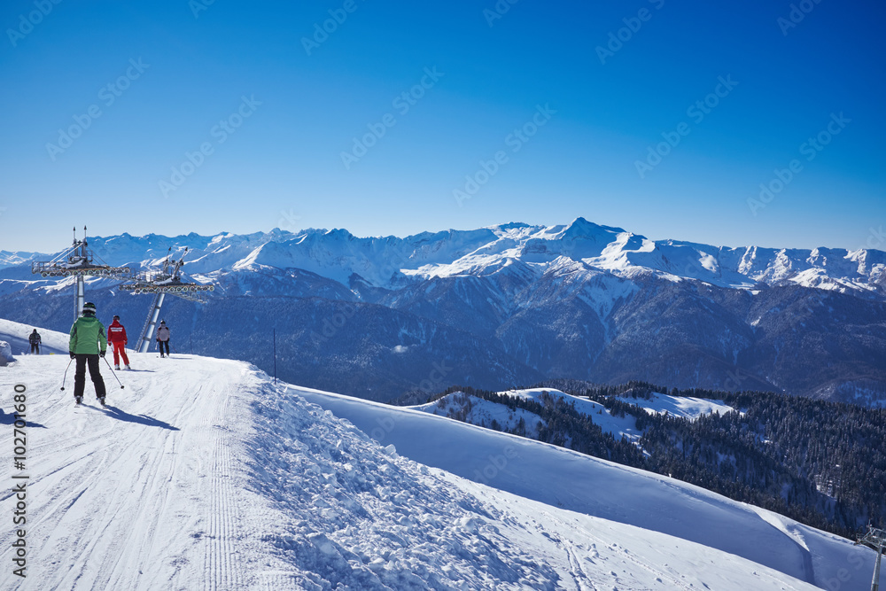 Winter mountains panorama with ski slopes. Winter mountains panorama with ski slopes.