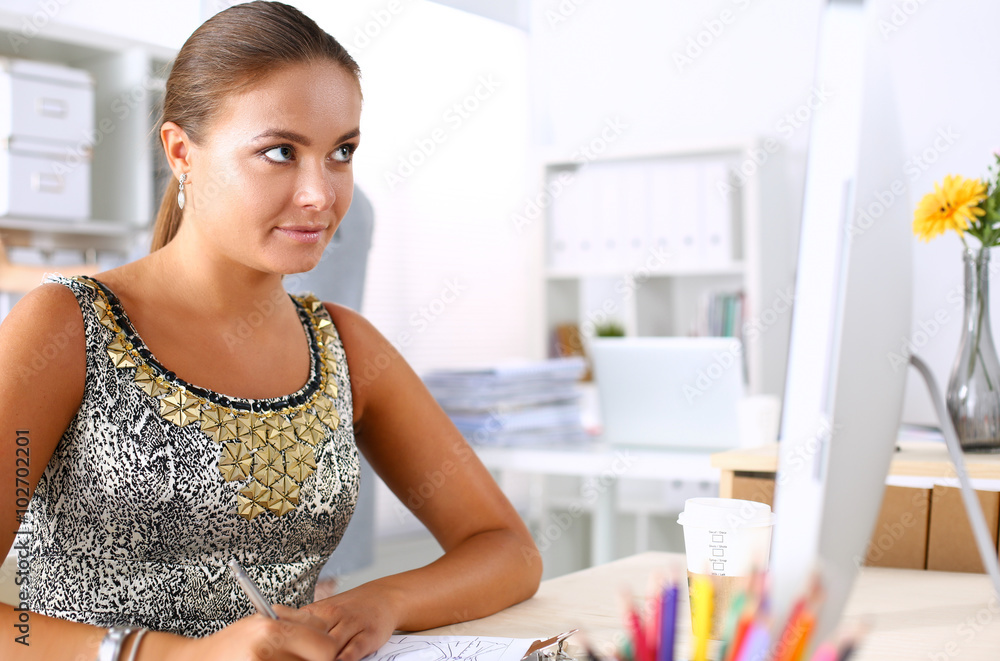 Young and beautiful businesswoman tired from work in the office Young and beautiful businesswoman tired from work in the office