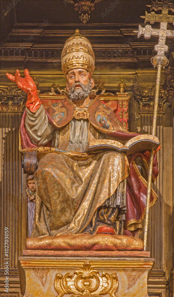 Seville - polychrome symbolic statue of St. Peter in church Iglesia de San Pedro