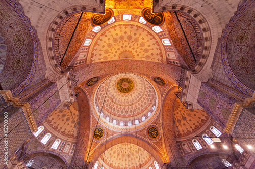 Beautiful Islamic art in the interior of the New Mosque, Yeni Cami, in Istanbul   photo